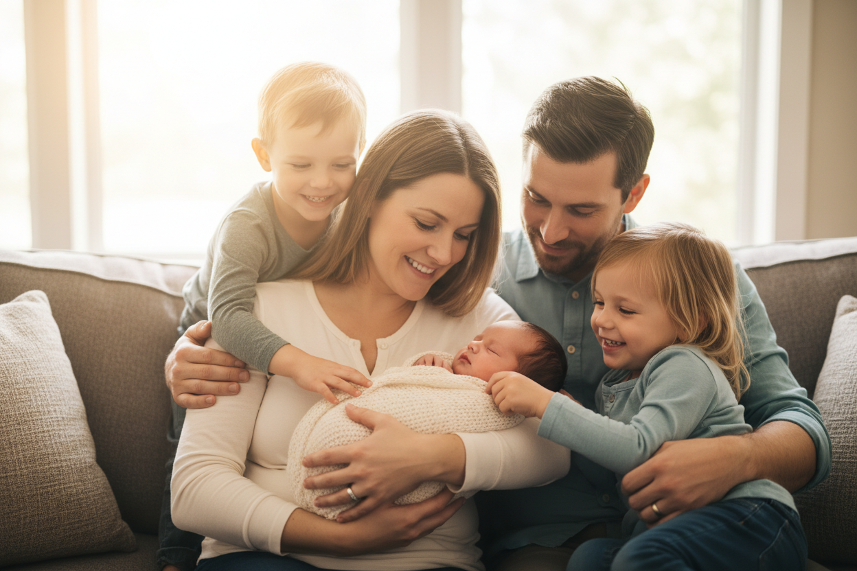 nyfödd bebis med familj